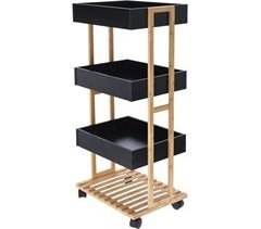 Carrinho de armazenamento de bambu Well Home com 1 prateleira e 3 bandejas