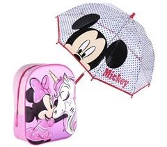 Conjunto de mochila infantil Minnie 3D da Disney + guarda-chuva do Mickey Mouse