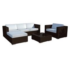 Sofá Chaise Longue + Poltrona + Mesa Rattan PE