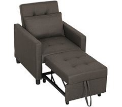 Sofá Cama Individual Poliéster e Madeira de Eucalipto HOMCOM