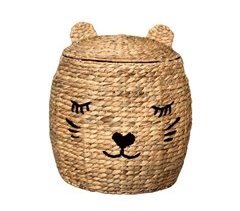 Cesto de arrumação em jacinto de água forma de gato