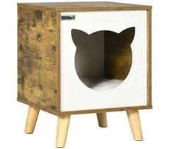 Casa para Gatos MDF, Melamina, Madeira de Pinho e Pelúcia PawHut