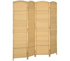 Biombo de 4 Painéis Polipropileno e Madeira de Paulownia HOMCOM