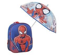 Conjunto de mochila infantil 3D do Homem-Aranha + guarda-chuva bolha combinando