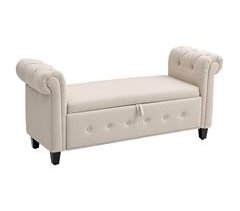 Banco de Pé de Cama Poliéster e Madeira de Borracha HOMCOM