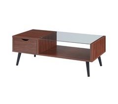Mesa de centro Markaryd com gaveta de aglomerado/vidro [en.casa]