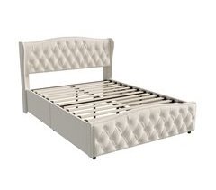 Cama Acolchoada, Com Base De Ripas e Armazenamento, Dupla Hidráulica
