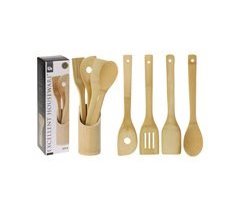 Conjunto de utensílios de 5 peças e boião de bambu