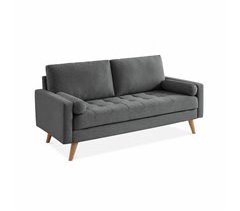 Sofá escandinavo de 3 lugares, direito, pernas de madeira