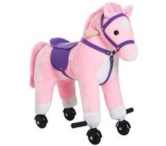 Cavalo para Crianças com Rodas Pelúcia, Aço, Algodão PP e PU