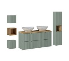 Conjunto de lavatório duplo de com 4 gavetas e 3 armários de parede
