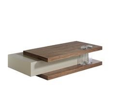Mesa de centro retangular em bege e madeira de nogueira