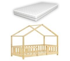 Cama de criança Treviolo forma casa pinho + colchão [en.casa] 86x166