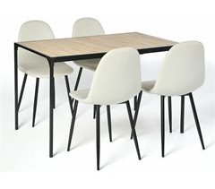 Conjunto de mesa em madeira + 4 cadeiras em tecido