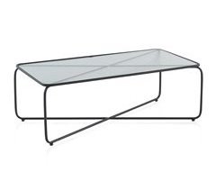 Mesa de centro de metal com tampo de vidro