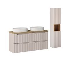 Conjunto de lavatório duplo de com 4 gavetas e móvel alto Riva 120