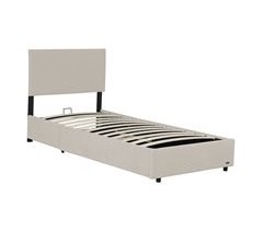 Cama estofada Juva Cord com estrutura de ripas