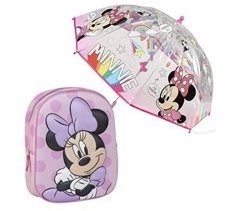 Conjunto de mochila infantil Minnie 3D + guarda-chuva combinando