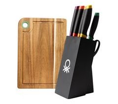Conjunto de 8 facas + bloco de facas de aço inoxidável + tábua de corte