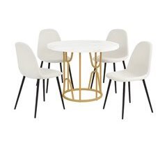 Jogo de jantar com mesa efeito mármore e base com 4 cadeiras estofadas