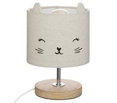 Candeeiro infantil Well Home "Cat" em algodão e madeira