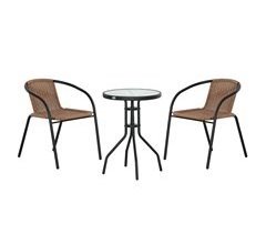 Conjunto de 3 Peças para Jardim Vime PE, aço, vidro temperado