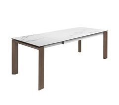 Mesa de jantar extensível retangular mármore porcelânico e nogueira