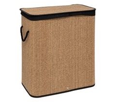 Cesto de roupa suja retangular 100 l bambu e tecido