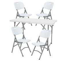 Mesa dobrável em altura ajustável + 4 cadeiras dobráveis