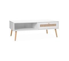 Mesa de centro escandinava em vime de 1 gaveta, Boheme 110x59