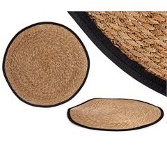 Tapete REDONDA 80cm natural com rebordo preto