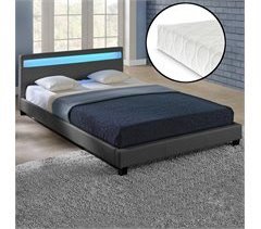 Cama de casal Corium Paris - com colchão e LED couro sintético 149x210