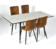 Conjunto de mesa extensível com efeito mármore e 4 cadeiras