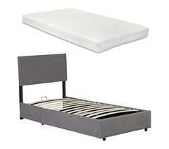 Cama estofada Juva cama de casal com colchão e estrado de ripas