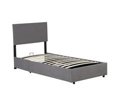 Cama estofada Juva Cord com estrutura de ripas