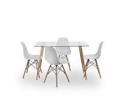 Pacote de mesa de vidro temperado + 4 cadeiras estilo nórdico