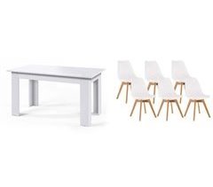 Pack Mesa Fixa de Jantar ou Cozinha + 6 Cadeiras Nórdicas 138x80