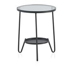 Mesa lateral de metal com tampo de vidro