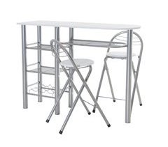 Conjunto de mesa de bar para cozinha com 4 prateleiras + 2 bancos dobráveis