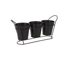 Vaso de flores triplo em metal preto 14x23x48cm