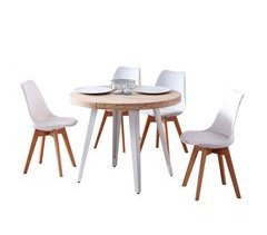 Conjunto de mesa redonda extensível com 4 cadeiras 180x100