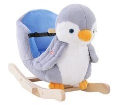 Cavalo Baloiço de Pinguim Pelúcia e Madeira de Álamo HOMCOM