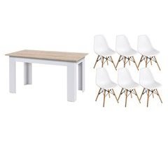 Pack Mesa de Jantar Fixa ou Cozinha + 6 Cadeiras Estilo Nórdico 138x80