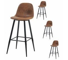 MEUBLES COSY Conjunto 4 Bancos Altos Efeito Camurça