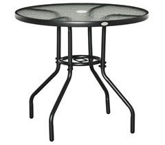 Mesa de Jardim Redonda Metal, vidro temperado Outsunny