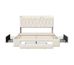 cama, USB, LED, cama com arrumação, cama funcional, 3 gavetas 165x217