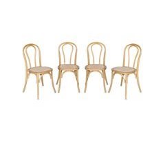 Conjunto de 4 cadeiras vintage de madeira com assento em rattan e
