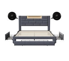 Cama, USB, LED, 3 gavetas, cama jovem, cama de casal