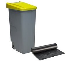 WELL HOME Contentor Fechado 110L Preto Alt.88cm+10 sacos de lixo 120L