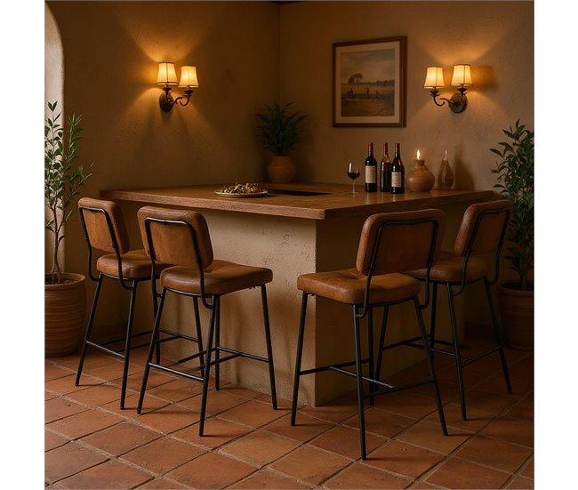 MEUBLES COSY Conjunto 4 Cadeiras De Bar Estilo Industrial Castanho